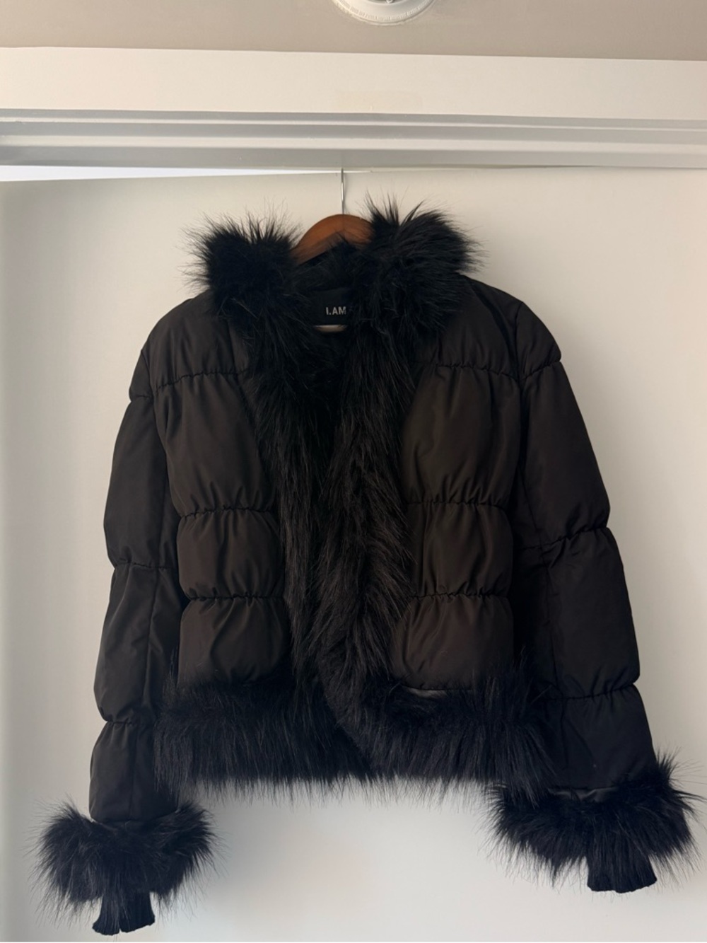 I.AM.GIA Black Faux-Fur Trim Puffer Coat